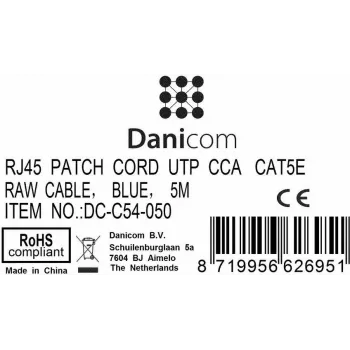DSIT CAT 5e U/UTP verkkopatchkaapeli, 5 m, sininen, CCA, RJ45 (DC-C54-050)