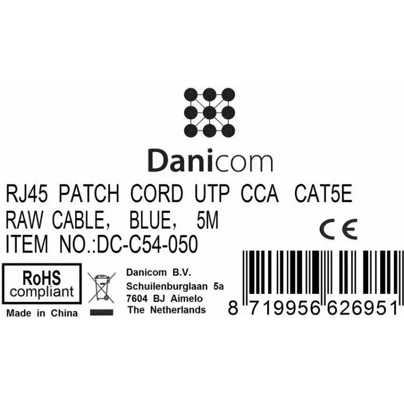 DSIT CAT 5e U/UTP verkkopatchkaapeli, 5 m, sininen, CCA, RJ45 (DC-C54-050)