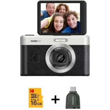 KODAK PixPro C1 musta kompakti digikamera 16GB SDHC-kortilla