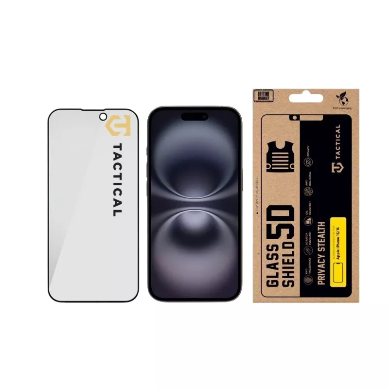 Tactical Glass Shield Privacy 5D näytönsuojakalvo iPhone 15 / 16, musta