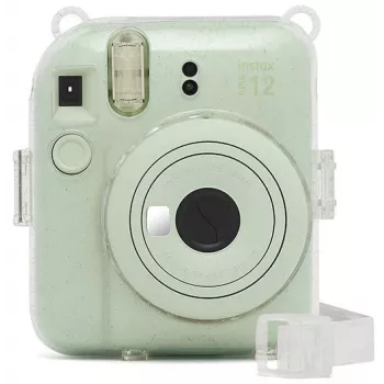 Fujifilm Instax Mini 12 Glitter Cover - kirkas glitter-kamerakotelo säädettävällä olkahihnalla, magneettisulkimella, räätälöity PU-nahka- ja PVC-suoja Instax Mini 12:lle