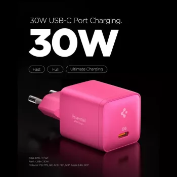 SPIGEN EE301EU-GAN Essential 1-porttinen verkkolaturi 30W pinkki