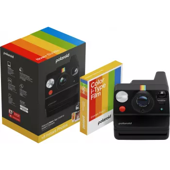 Polaroid Everything Box Now+ Gen 3 musta pikakuvakamerasarja 2x Color 600 -filmin tuplapakkauksella