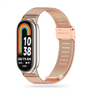 Tech-Protect MilaneseBand ruostumattomasta teräksestä valmistettu ranneke Xiaomi Smart Band 8 -rannekkeelle, ruusukulta