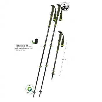 Komperdell Carbon Pro Zero teleskooppivaellussauvat, hiilivarsisto ja titaanimaliosa, Powerlock 3.0, Trek Pro 280 -vaahtokahva, Vario-levyt