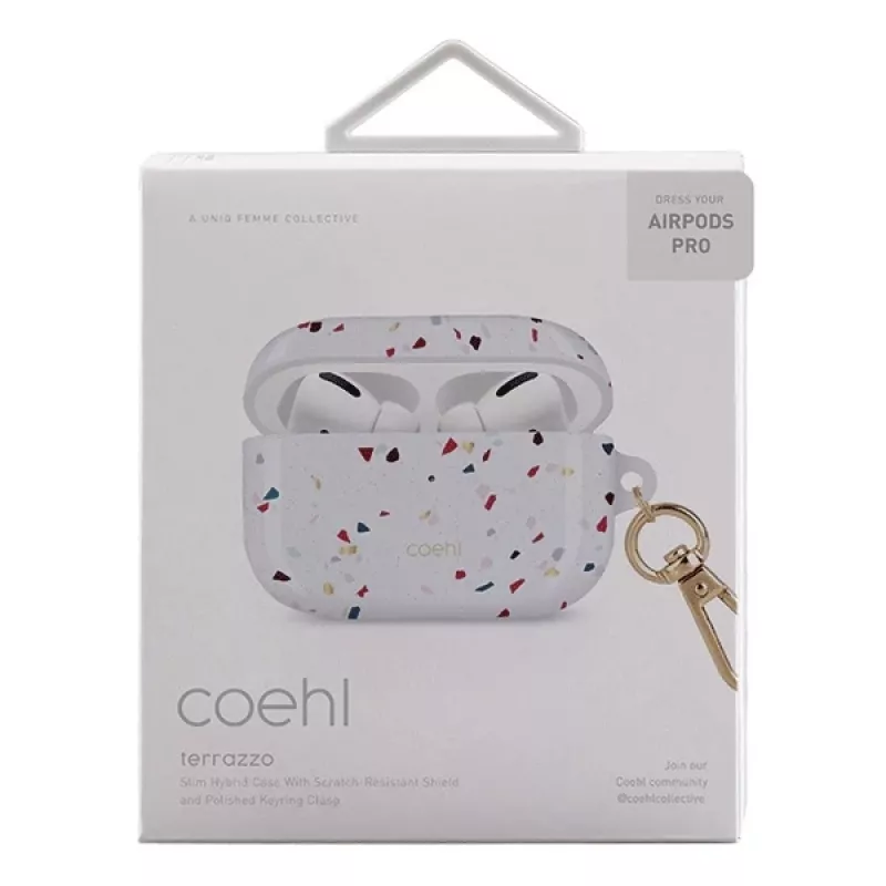UNIQ Coehl Terrazzo -kuori Apple AirPods Pro -luureille - luonnonvalkoinen
