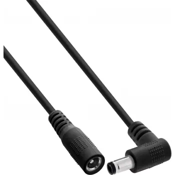 InLine® DC-jatkojohto, kulmapistoke 5,5x2,1mm suoraan liittimeen, 2m, musta