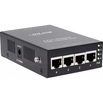 InLine 32304H 4-porttinen PoE+ 10Gigabit-injektorikeskitin, metalli, tuulettimeton, 120W budjetti