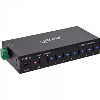 DELOCK InLine® USB 3.2 Gen.1 teollisuuskeskitin, USB-C, 7-porttinen, virtalähteellä