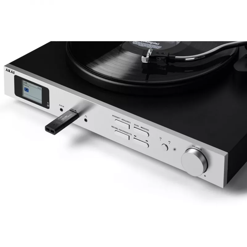 AKAI ATT-500SP levysoitin hihnavetolla, ulkoisilla kaiuttimilla, Bluetooth, USB-tallennus, musta