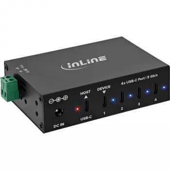 DELOCK InLine® USB 3.2 Gen.1 Industrial Hub, USB-C, 4-porttinen, virtalähteellä