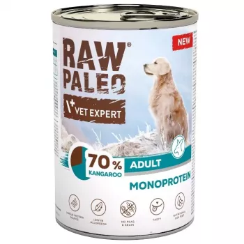 VetExpert Raw Paleo Kangaroo Adult koiran märkäruoka 400g tölkki – viljaton, yhdellä proteiininlähteellä