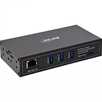 InLine® Industrial 4-porttinen USB PoE -keskitin (3x USB-A / 1x USB-C)