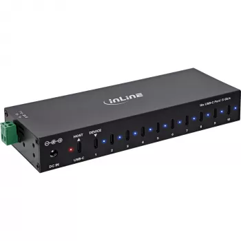 DELOCK InLine® USB 3.2 Gen.1 teollisuuskeskitin, USB-C, 10-porttinen, virtalähteellä