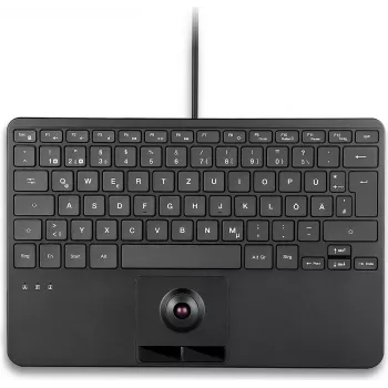 PERIX PERIBOARD-427 H DE johdollinen USB-mininäppäimistö integroidulla trackballilla ja taustavalolla, musta