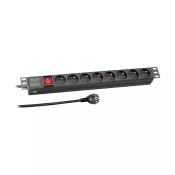 EFB Elektronik 19 inch 1U Rackmount PDU, 8 ranskalaista pistorasiaa, CEE 7/7 pistoke, 16A, musta