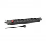 EFB Elektronik 19 inch 1U Rackmount PDU, 8 ranskalaista pistorasiaa, CEE 7/7 pistoke, 16A, musta