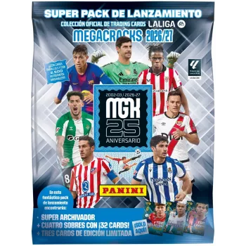 PANINI KOLEKCJA La Liga 2027 Mega Set – Adrenalyn XL keräilykorttikokoelma, sisältää 10 booster-pakkausta, 4 eksklusiivista korttia, albumin ja online-koodin