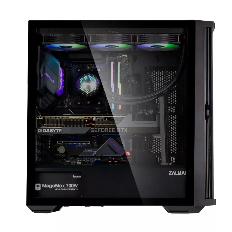 Zalman Z10 ATX Mid-Tower-kotelo, musta, karkaistu lasi, 4x ARGB-tuuletin
