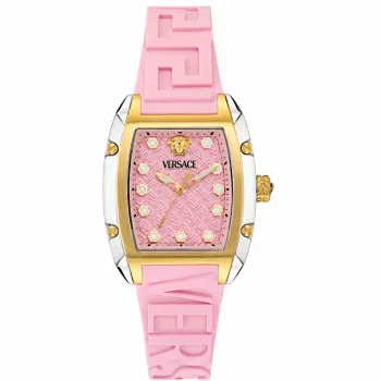 Versace VE8K00224 Naisten kvartsikello, 45 mm, harmaa ruostumattomasta teräksestä valmistettu kotelo, pinkki kellotaulu, pinkki silikoniranneke