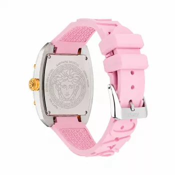 Versace VE8K00224 Naisten kvartsikello, 45 mm, harmaa ruostumattomasta teräksestä valmistettu kotelo, pinkki kellotaulu, pinkki silikoniranneke