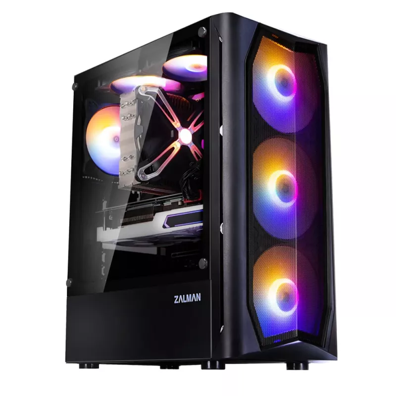 Zalman N4 Rev.1 Mid-Tower ATX-kotelo, 6 ARGB-tuuletinta, karkaistu lasi, musta