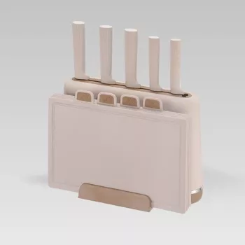 MEO MR-1412-BEIGE MAESTRO veitsisarja leikkuulaudoilla ja telineellä, 5 veistä, 2 lautaa, beige