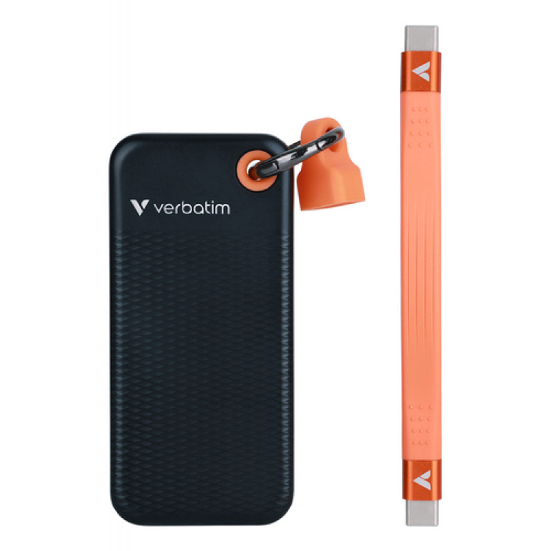 Verbatim 32418 Pocket SSD, 256 GB, USB Type-C, USB 3.2 Gen 2, 1000 MB/s, musta/oranssi