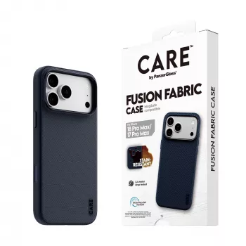 CARE by PanzerGlass Fusion Fabric -kotelo sininen MagSafe-yhteensopiva iPhone 17 Pro Max:lle