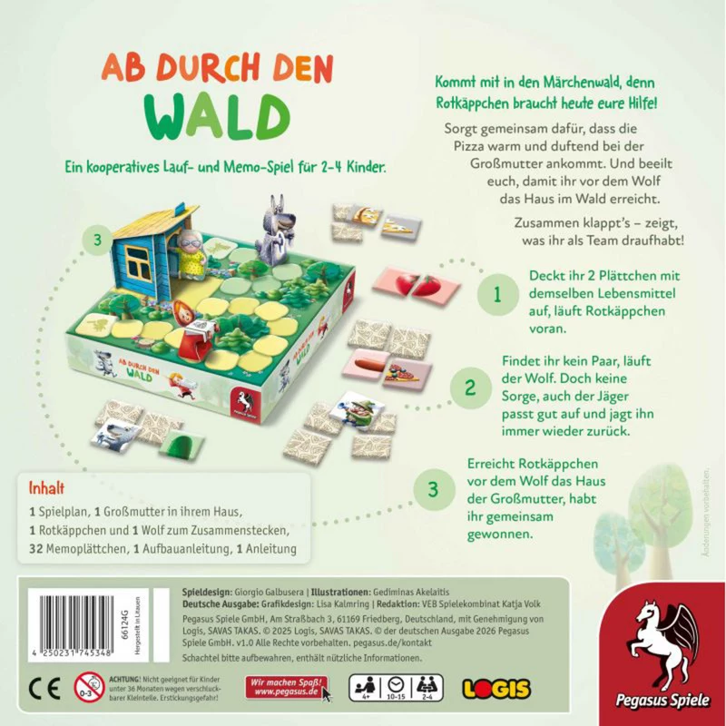 PEGASUS Ab durch den Wald - metsäseikkailu korttipeli 2-4 pelaajalle, 8-vuotiaasta
