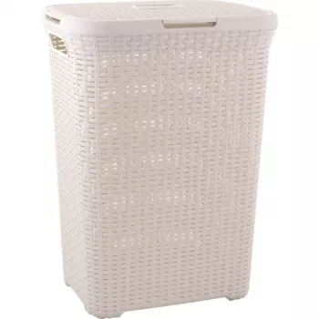 Curver Style 60L pyykkikori rottinkiefektillä valkoinen