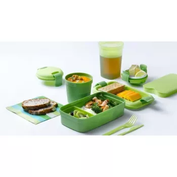 CURVER Lunch&Go suorakaiteen muotoinen ruokarasia aterimilla 1,4L vihreä