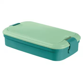 CURVER Lunch&Go suorakaiteen muotoinen ruokakulho integroiduilla aterimilla, 1,4L, sininen