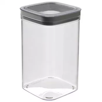 CURVER Dry Cube neliömäinen ruoan säilytysrasia 1,8L läpinäkyvä harmaalla kannella, ilmatiivis ja vuotamaton