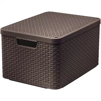 CURVER Style L kansiollinen säilytyslaatikko, 43,6 x 32,6 x 23 cm, tummanruskea, 32,67 L, taitettava, pinottava, kangaskahvat