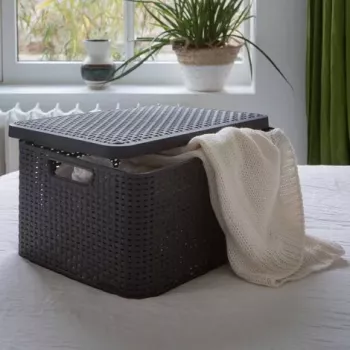 CURVER Style L kansiollinen säilytyslaatikko, 43,6 x 32,6 x 23 cm, tummanruskea, 32,67 L, taitettava, pinottava, kangaskahvat