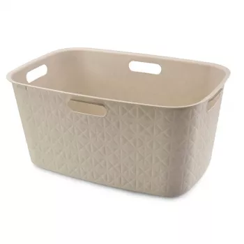 CURVER Softex 45L pyykkikori liitukivenvalkoinen, Soft-Touch suorakaiteen muotoinen astia integroiduilla kahvoilla, 57 x 37 x 27 cm