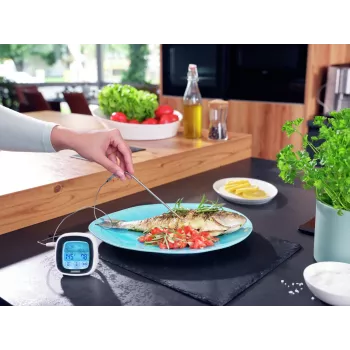 LEIFHEIT digitaalilämpömittari paistamiseen ja grillaamiseen ruostumattomalla anturilla, ajastimella ja esiasetetuilla lihaohjelmilla