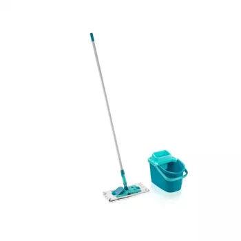 LEIFHEIT Clean & Compact lattianpuhdistussarja litteällä mopilla ja jalkapolkimella, 8L ämpäri, mikrokuitupää, 33cm, valkoinen/sininen