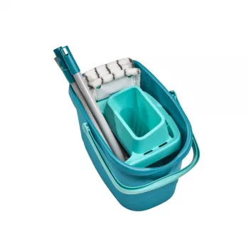 LEIFHEIT Clean & Compact lattianpuhdistussarja litteällä mopilla ja jalkapolkimella, 8L ämpäri, mikrokuitupää, 33cm, valkoinen/sininen