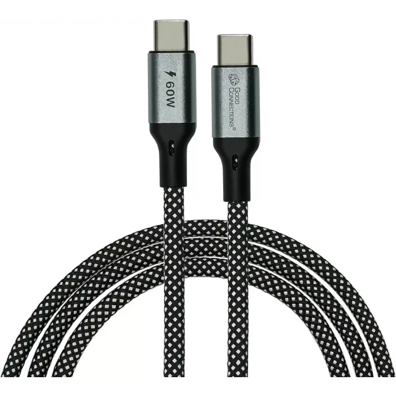 GoodConnections magneettinen USB 2.0 -spiraalikaapeli 60W USB-C USB-C, musta/valkoinen, 1m 2060-MT010SW