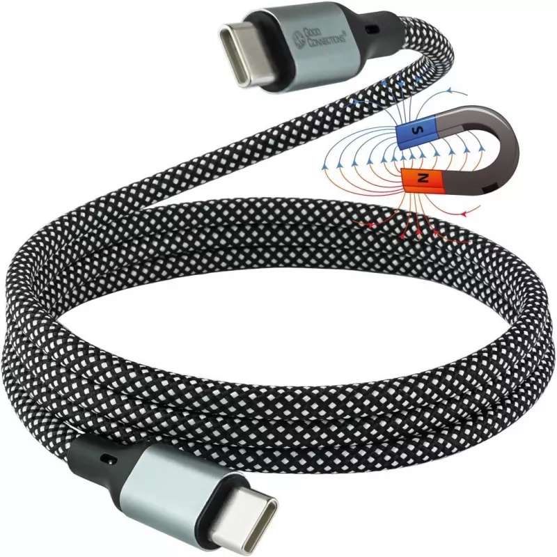 GoodConnections magneettinen USB 2.0 -spiraalikaapeli 60W USB-C USB-C, musta/valkoinen, 1m 2060-MT010SW