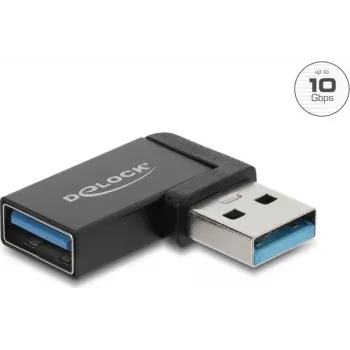 Delock USB 10 Gbps Type-A uros naaras -adapteri, vasemmalle taivutettu