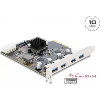Delock PCI Express x4 -kortti 4 x USB 10 Gbps USB Type-A Dual Channel