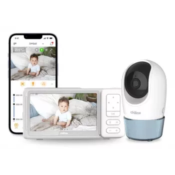 Chillax DM568 Wi-Fi & FHSS -videovauvapuhelin 5 inch -näytöllä, kääntyvä-kallistuva kamera, yönäkö, kaksisuuntainen puhelu, lämpötila-anturi, tuutulaulut ja Hubble-sovellus