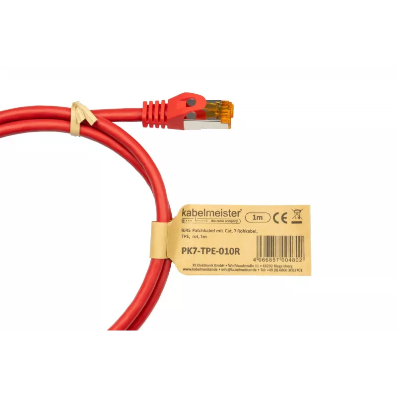 KABELMEISTER Cat.7 S/FTP -verkkokaapeli, RJ45, TPE, punainen, 1,5 m