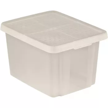 CURVER Essentials 26L läpinäkyvä säilytyslaatikko kannella, pinottava ja sisäkkäin asetettava, 44x34x27 cm