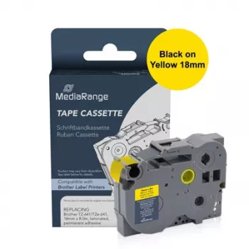 MediaRange yhteensopiva Brother TZe-FX641 Flexible ID merkintänauhakasetti 18mm keltainen (8m)