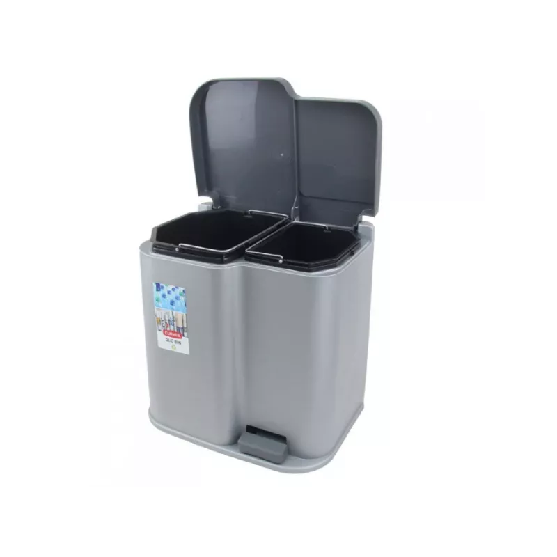 CURVER Duo 15+7L hopea/tummanharmaa jäteastia polkimella