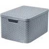 CURVER Style L säilytyslaatikko kannella, 32L, vaaleanharmaa, rattan-kuvio, pinottava